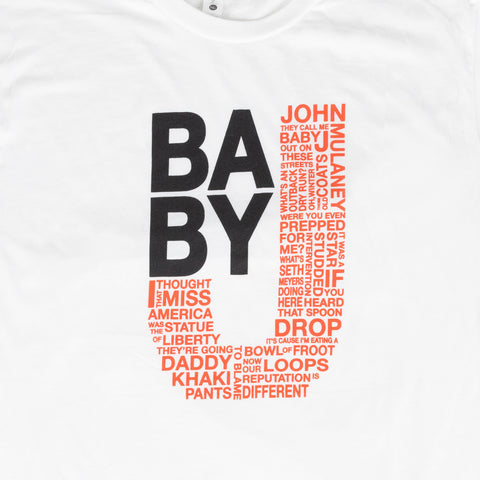 closeup of graphic of text "BABY j"